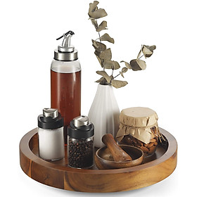 Mua Khay gỗ xoay 360 độ đường kính 33cm  decor trang trí thức ăn  đựng đồ dùng nhà bếp - Màu nâu gỗ và trắng