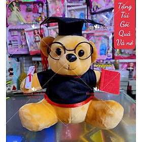 Thú bông gấu tốt nghiệp 20 cm có đeo kính - tặng túi gói quà và nơ