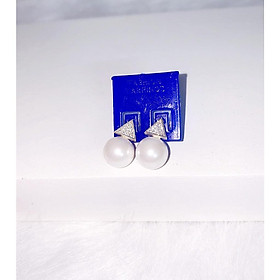 Bông tai bạc hình tam giác nạm hạt ngọc nhân tạo chất liệu bạc ta Minh Tâm Jewelry