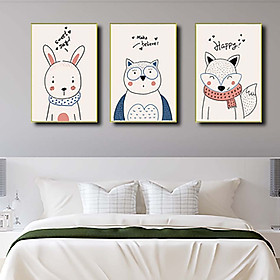 Bộ 3 tranh canvas trang trí phòng trẻ em Thỏ, Gấu và Cáo cute - TTE013
