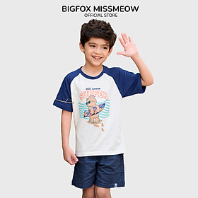 Áo cộc tay cho bé trai Bigfox Miss Meow size đại, áo phông bé trai kiểu Hàn Quốc in Gấu Surfer cỡ 3-11 tuổi 30kg 40kg
