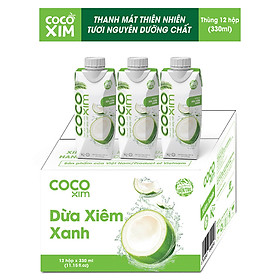 Thùng 12 Hộp Nước Dừa Cocoxim Xanh (330ml x12 Hộp)
