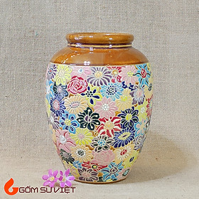 Mua Bình gốm khắc tay bách hoa cổ vàng - Gốm Biên Hòa