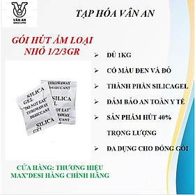 1 Kg túi hút ẩm loại nhỏ 1/2/3gr sử dụng cho đóng gói, bảo quản hàng chính hãng - 1000 gói 1gr chữ đen