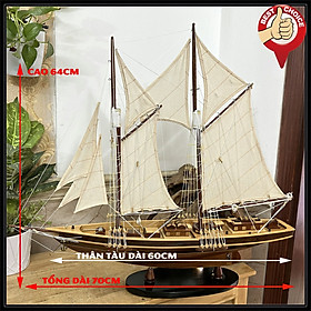 Mô hình du thuyền gỗ trang trí du thuyền Bluenose - Quà tặng thủ công mỹ nghệ trang trí-Thân tàu dài 60cm -Gỗ tự nhiên