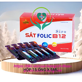 Siro Sắt Folic B12 Kingphar , hộp 15 ống x 5ml, hỗ trợ các trường hợp thiếu máu, thiếu sắt