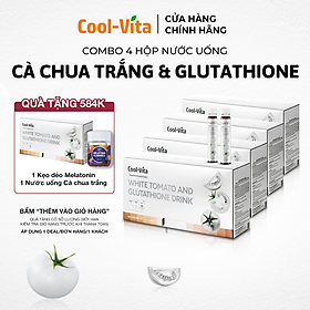 Combo 4 Hộp Nước Uống Cà Chua Trắng Hỗ Trợ Sáng Da Kết Hợp Glutathione, Niacinamide, Collagen Peptide, Vitamin C Coolvita Hỗ Trợ Đều Màu Da Dưỡng Da Ẩm Mịn (6 chai × 25 ml)/hộp - Thực Phẩm Bổ Sung