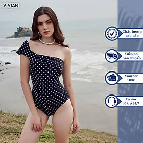 Đồ bơi nữ cao cấp  dạng một mảnh lệch vai bọc viền bản lớn - màu chấm bi - VS079_DOT