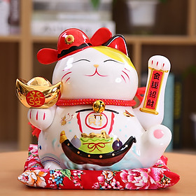 Mua Mèo Thần tài Mũ quan đỏ Vẫy tay 20cm - Thỏi vàng