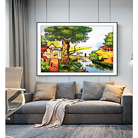 Tranh Sơn dầu Phong cảnh Làng quê Việt Nam nghệ thuật. , Khung hợp nhôm chống ẩm, bền, đẹp, nhiều kích thước. Phù hợp nhiều không gian sang trọng
