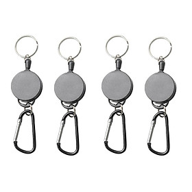 4pcs Retractable ID Badge Holder, Heavy Duty Carabiner Key Chain Keychain with Belt Clip and 25.5 inch Wire Extension, Keys Organizer