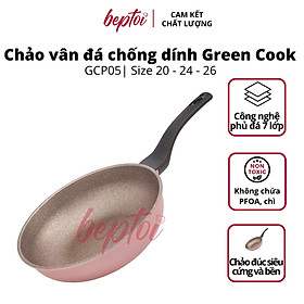 Chảo đúc chống dính men đá ceramic đáy từ Green Cook GCP05-IH màu hồng công nghệ 7 lớp chống dính Hàn Quốc