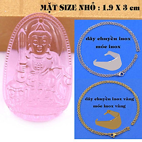 Mặt Phật Văn thù pha lê hồng 1.9cm x 3cm (size nhỏ) kèm vòng cổ dây chuyền inox vàng + móc inox vàng, Phật bản mệnh, mặt dây chuyền