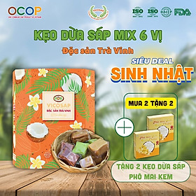 Kẹo dừa sáp VICOSAP mix 6 vị nguyên chất lá dứa cacao kẹo mềm dẻo ít đường đặc sản Trà Vinh