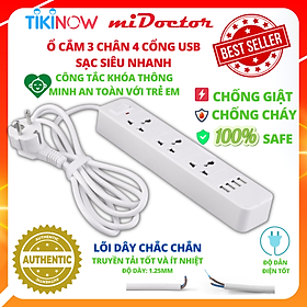 Mua Ổ Cắm Điện Đa Năng Có 4 Cổng USB Sạc Điện Thoại Tối Đa 12W và Ổ Điện Chịu Tải 2500W Dây Nối Dài 2M Chọn Màu Chính Hãng miDoctor