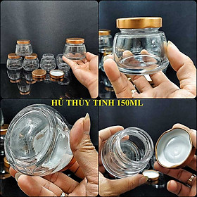 Hũ thủy tinh 150ML (combo 6 cái) nắp thiếc màu đồng – Vai thon, cực dày, siêu trong - Hủ chưng yến, lọ đựng sữa chua, dầu dừa, thực phẩm, mỹ phẩm, gia vị