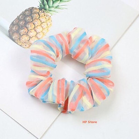 Cột Tóc Scrunchies Sọc 3 Màu Vải Voan Hàn Quốc - Sọc 3 Màu Xanh Cam