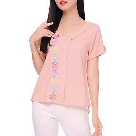 Áo Kiểu Thêu 2 Mặt An Thủy 617 - Hồng
