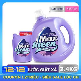 Chai Nước Giặt Xả Maxkleen Hương Huyền Diệu Sạch Khuẩn Thơm Mềm Tiện Lợi & Tiết Kiệm 2.4Kg Tặng Túi 600G
