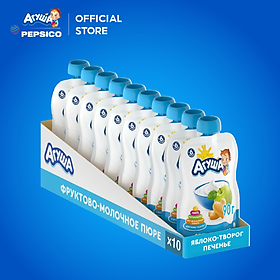 Thùng 10 Gói Trái cây nghiền vị táo, phô mai tươi và bánh quy Agusha 90g/gói dành cho bé từ 6 tháng trở lên