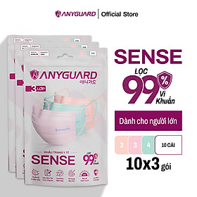 Combo 3 Túi Khẩu Trang Y Tế ANYGUARD SENSE Lọc 99% Vi Khuẩn, Màu Sắc Trendy