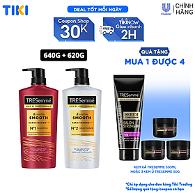 Combo Dầu Gội, Dầu Xả TRESEMME Keratin Smooth Dưỡng tóc khô xơ rối Công thức chuẩn salon Hydrolyzed Keratin trong Dầu Gội và dầu Xả dưỡng Tóc Vào Nếp Suôn Mượt 640g, 620g