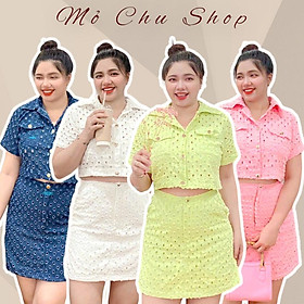 Set váy jeans đục lỗ áo sơmi bigsize