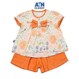 Bộ quần áo ngắn bé gái họa tiết Hoa Nơ quần cam cotton - AICDBGEMRIO8 - AIN Closet