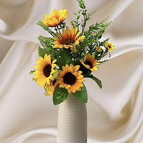 Hoa giả, bình hoa hướng dương cắm sẵn trang trí bàn làm việc, kệ tủ xinh rực rỡ Flowermini HDC-01