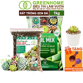 Đất Trồng Sen Đá Greenhome, Bao 1kg, Soil Mix, Trộn Sẵn, Tiện Lợi, Đầy Đủ Dinh Dưỡng, Thoát Nước Tốt, Cây Nhanh Lớn