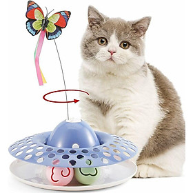 Đồ chơi mèo tương tác với đồ chơi bướm xoay 360 ° cho con bướm xanh Cat Blue với Kring Ball và Cat Ball Ball