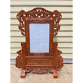 Mua Khung hình thờ đục rồng tinh xảo (khung ảnh gỗ hương  phun sơn pu cao cấp )