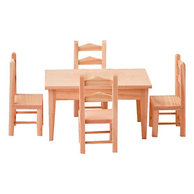 Dolls House Simulation Furniture Miniatures Wooden Table 4 Chairs Scene Accs