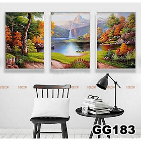 Tranh treo tường canvas khung gỗ 3 bức phong cách hiện đại Bắc Âu tranh phong cảnh trang trí phòng khách phòng ngủ 66