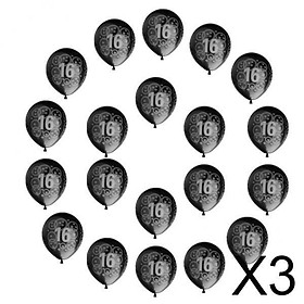 3x20pcs Birthday Balloon Party Anniversary Decoration Age Number 16th Black
