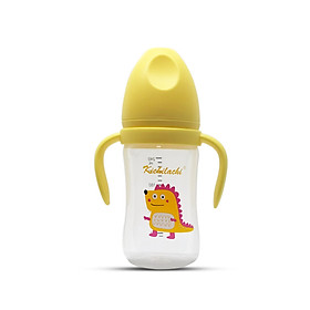 Bình sữa Kichilachi 240 ml chất liệu PP an toàn, Cổ rộng có quai cầm tháo được