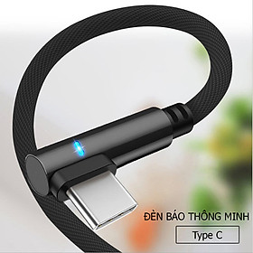 Dây sạc nhanh chữ L tích hợp đèn Led dành cho điện thoại androi có chân sạc type C, dây được bọc dù dù chống đứt, chống rối, truyền được dữ liệu