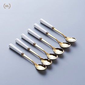 Mua Set 06 Thìa inox mạ vàng vân đá trắng cầm tay sang chảnh cao cấp