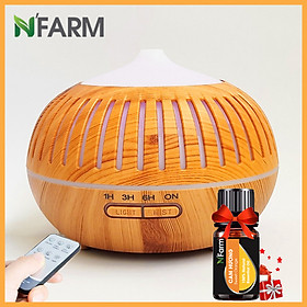 Combo máy khuếch tán/ máy xông tinh dầu hình Bí Sọc N'Farm NF2068 + tinh dầu cam hương N'Farm (10ml) - Có remote.