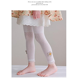 Quần tất không bàn cho bé gái, quần legging lưới mỏng, co giãn 4 chiều đính nhiều họa tiết size từ 1 đến 10 tuổi
