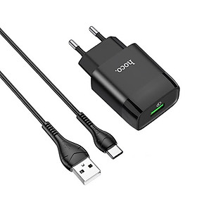 Bộ sạc nhanh 18W Hoco C72Q chuôi dẹt chất liệu cao cấp kèm dây sạc Type-C dài 1M cho Android ( 2 màu ) - Hàng chính hãng