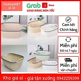 Rổ Nhựa Giả Đan Mây Có Quai Cầm Việt Nhật - com bo 3 cỡ nhỏ
