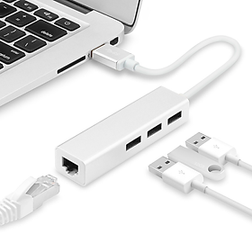Mua Cáp chuyển đổi USB-C/Type-C sang Lan  RJ45 cho laptop  Macbook  điện thoại hỗ trợ 3 cổng USB - Hàng nhập khẩu