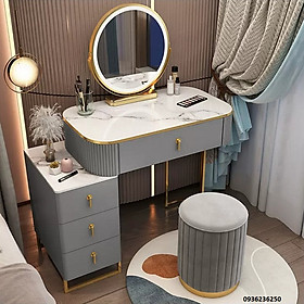 Mua Bàn trang điểm cao cấp vân đá sang trọng ngang 60cm tặng kèm gương cảm ứng và ghế đôn