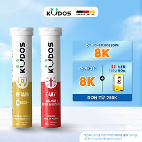 Combo Thực phẩm bảo vệ sức khỏe KUDOS DAILY VITAMINS PLUS BIOTIN & GINSENG + KUDOS VITAMIN C 1000MG (20 viên/tuýp)