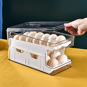 Egg Storage Box Automatic Filling Stackable Organizer for Refrigerator Kitchen Household