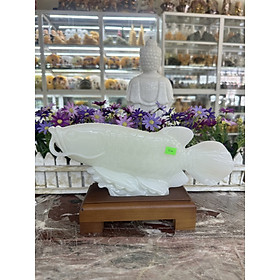 Mua Tượng cá Rồng Kim Long  cá phong thủy tài lộc đá bạch ngọc - Dài 30 cm