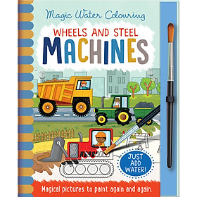 Sách tô màu nước thần kỳ cho bé chủ đề Máy móc và Xe cộ (Magic water colouring - Machines)