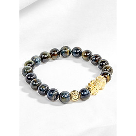 Vòng tay mắt hổ xanh đen thiên nhiên phối tỳ hưu mạ vàng Ngọc Quý Gemstones