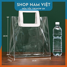 Túi Nhựa Trong Suốt Quai Da Đựng Quà Sang Trọng